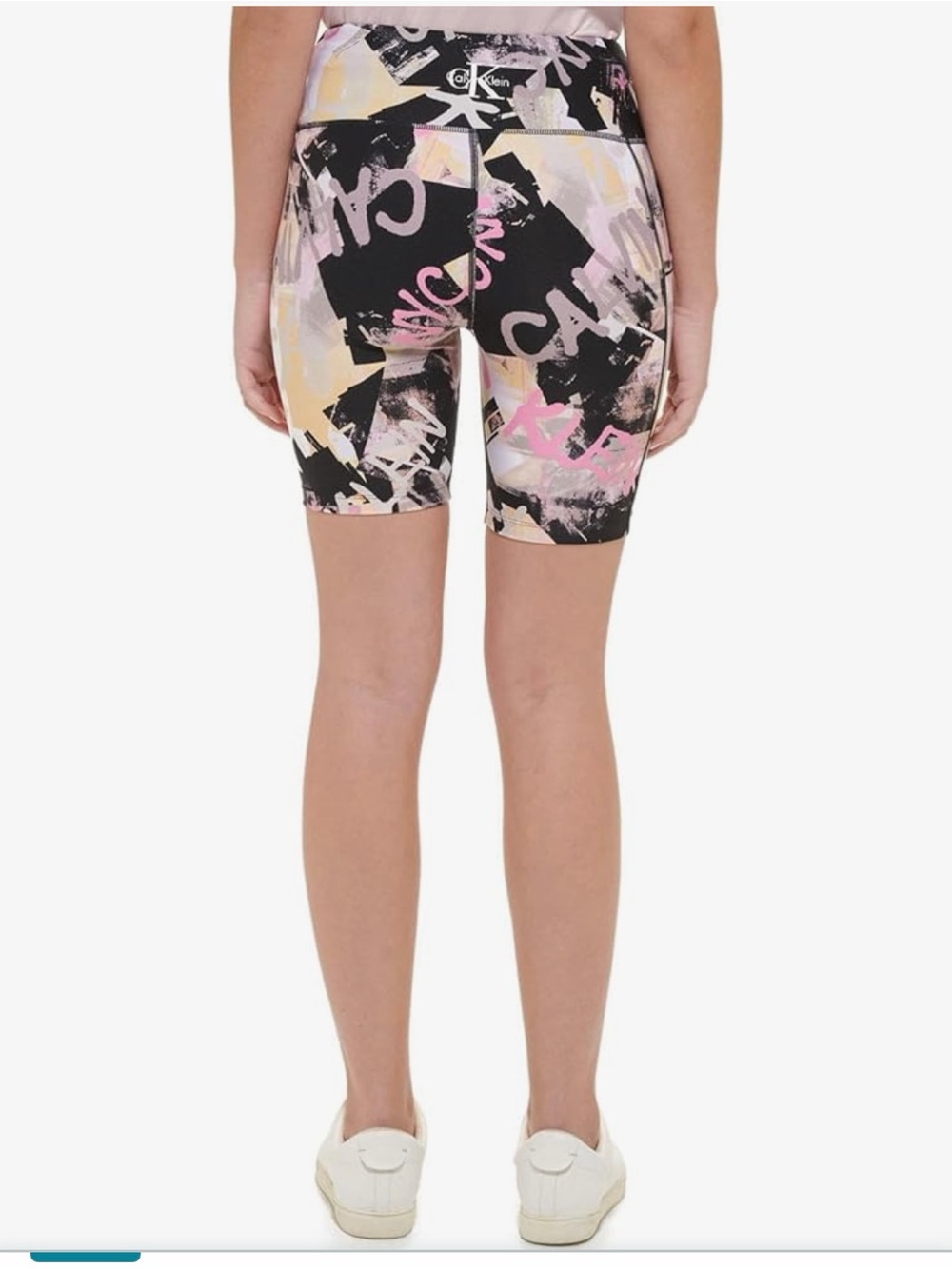Calvin Klein Abstract Print Bike Shorts in Black, Pink, Yellow - Picture 3 of 5